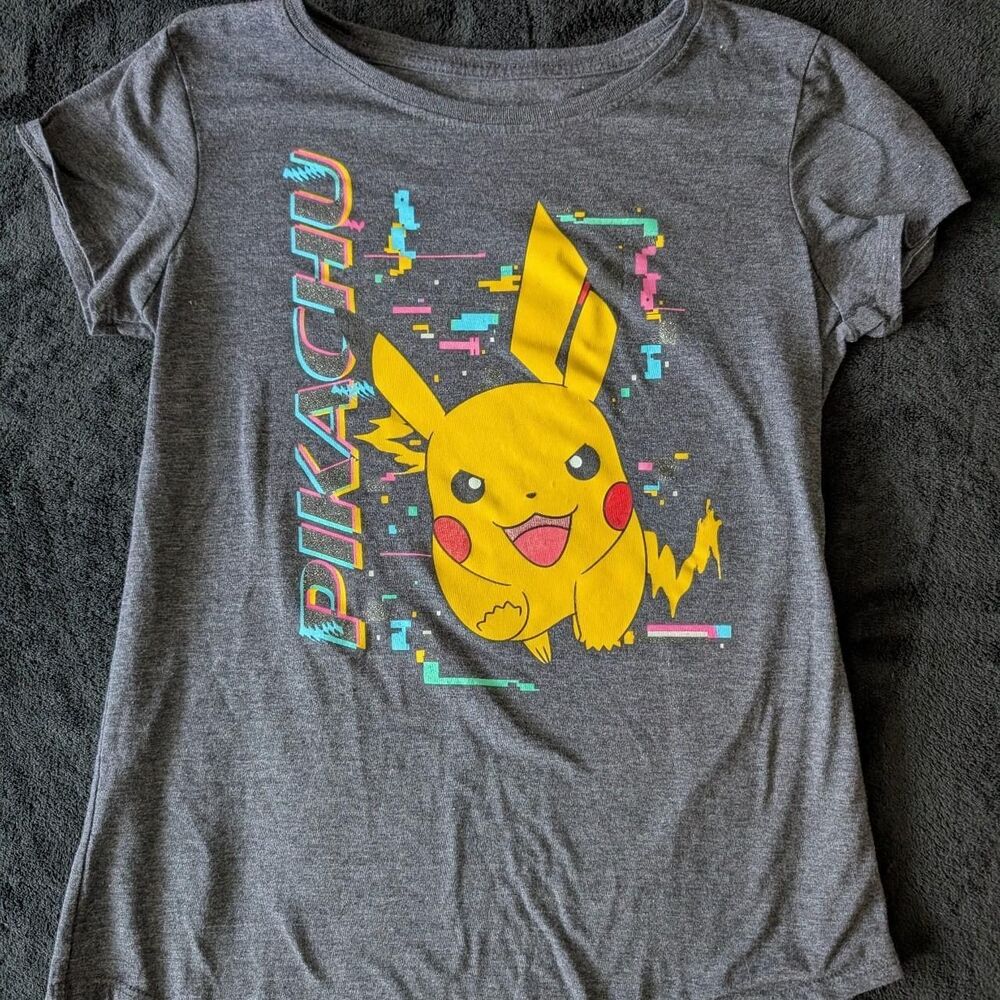 Pokemon Women's Girls Grey and Yellow Retro Cotton T-shirt